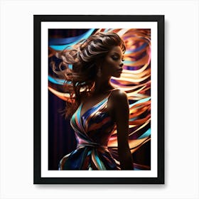 Beautiful Woman In A Colorful Dress Art Print