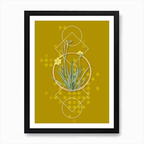 Vintage Yellow Eyed Grass Botanical with Geometric Line Motif and Dot Pattern n.0381 Art Print