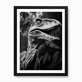 Black And White Photograph Of A Velociraptor 1 Art Print