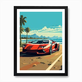 A Lamborghini Aventador In Causeway Coastal Route Illustration 4 Art Print