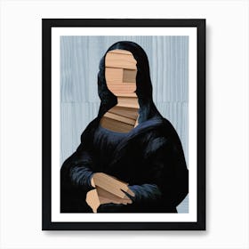 Mona Lisa · Blue Shining Woodcut Art Print