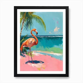 Greater Flamingo Pink Sand Beach Bahamas Tropical Illustration 7 Art Print