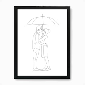 Couple Kissing Under Umbrella Art Print