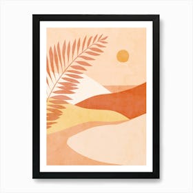 Mid Mod Boho Tropical Summer Landscape Peach Fuzz, Red, ochre Art Print