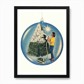 Decorating Christmas Tree With Vacuum Cleaner Art Print