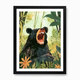 American Black Bear Growling Storybook Illustration 1 Art Print