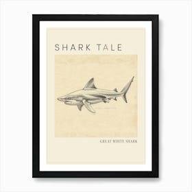 Great White Shark Vintage Illustration 3 Poster Art Print
