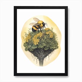 Tree Bumble Bee Beehive Watercolour Illustration 2 Art Print