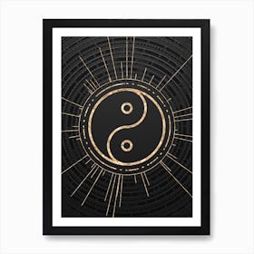 Geometric Glyph Symbol in Gold with Radial Array Lines on Dark Gray n.0125 Art Print