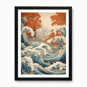 Tsunami Waves Japanese Illustration 5 Art Print