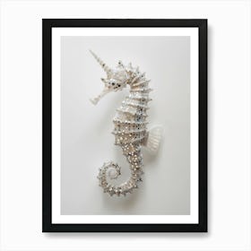 White Seahorse with glitter Art Print