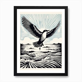 B&W Bird Linocut Common Tern 1 Art Print
