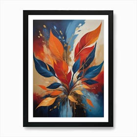 Orange And Blue Leaves Art Print