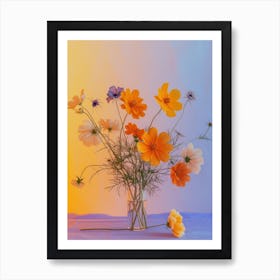 Cosmos Flowers On A Table   Contemporary Illustration 1 Art Print