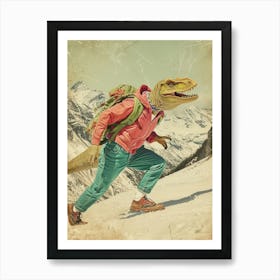 Retro Dinosaur Hiking Collage 2 Art Print