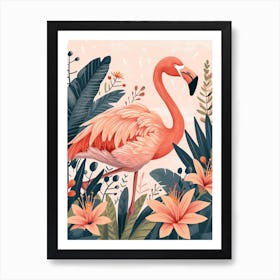 Andean Flamingo And Heliconia Minimalist Illustration 3 Art Print