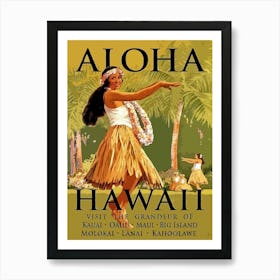 Aloha Hawaii, Dancing Hula Girl Art Print