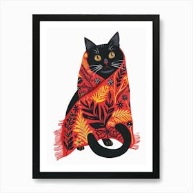 Black Cat In Scarf Art Print