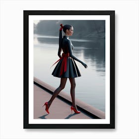 Woman In Black Dress Art Print