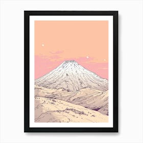 Popocatepetl Mexico Color Line Drawing (4) Art Print
