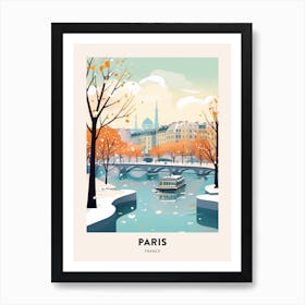 Vintage Winter Travel Poster Paris France Art Print
