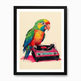 Parrot On Turntable Art Print