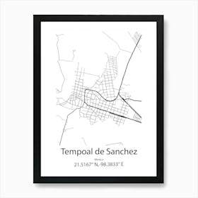 Tempoal De Sanchez,Mexico Minimalist Map Art Print