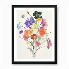 Scabiosa 2 Collage Flower Bouquet Art Print