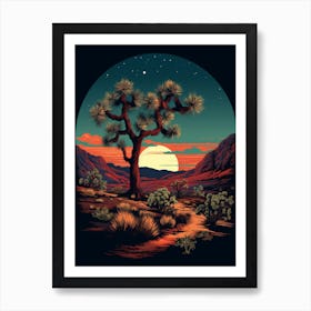  Retro Illustration Of A Joshua Tree At Night In Grand 3 Art Print