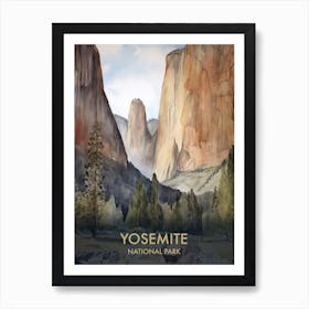 Yosemite National Park Watercolors Vintage Travel Poster 3 Art Print