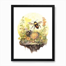 Small Earth Bumble Bee Beehive Watercolour Illustration 1 Art Print