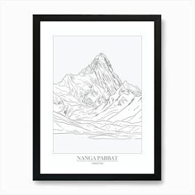 Nanga Parbat Pakistan In Line Drawing 4 Poster Art Print