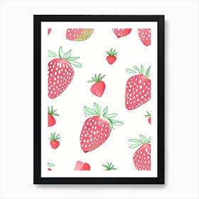 Strawberry Repeat Pattern, Fruit, Minimalist Watercolour 1 Art Print