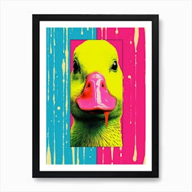 Yellow Pink & Blue Duck Portrait 1 Art Print