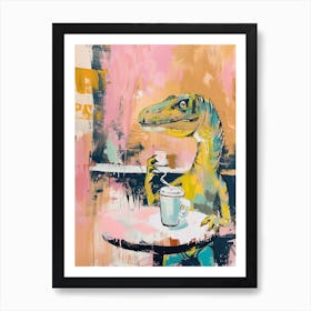 Graffiti Style Dinosaur Drinking A Coffee In A Cafe 1 Art Print