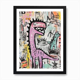 Abstract Pink Blue Graffiti Style Dinosaur Picnic 2 Art Print