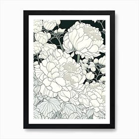 Japanese Peonies In A Garden Drawing Art Print