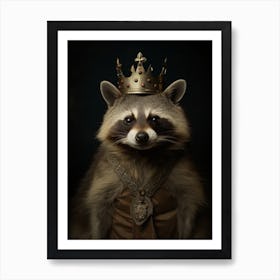 Vintage Portrait Of A Common Raccoon Wearing A Crown 2 Art Print