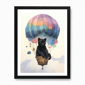 Baby Black Panther In A Hot Air Balloon Art Print