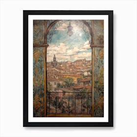 A Window View Of Barcelona In The Style Of Art Nouveau 3 Art Print