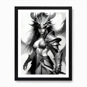 Dragonborn Black And White Painting (17) Art Print