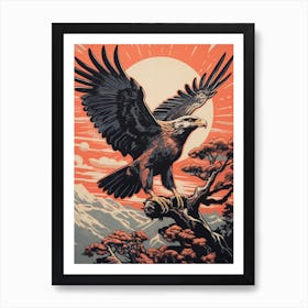 Vintage Bird Linocut Eagle 4 Art Print