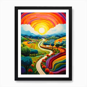 Folk Art Vibrant Countryside Art Print