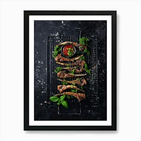 BBQ, Grill, Raw lamb — Food kitchen poster/blackboard, photo art Art Print