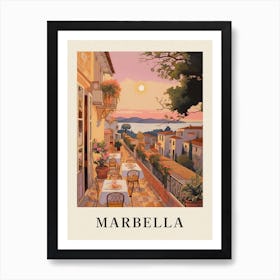 Marbella Spain 5 Vintage Pink Travel Illustration Poster Art Print