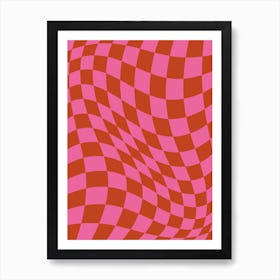 Warped Checker Pink Red Art Print