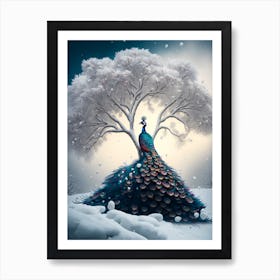 Peacock In The Snow Art Print