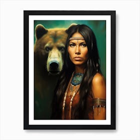 Muskogee Creek Native American Woman With A Bear Art Print