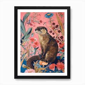 Floral Animal Painting Otter 3 Art Print