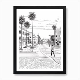 View Of Los Angeles California, Usa Line Art Black And White 9 Art Print
